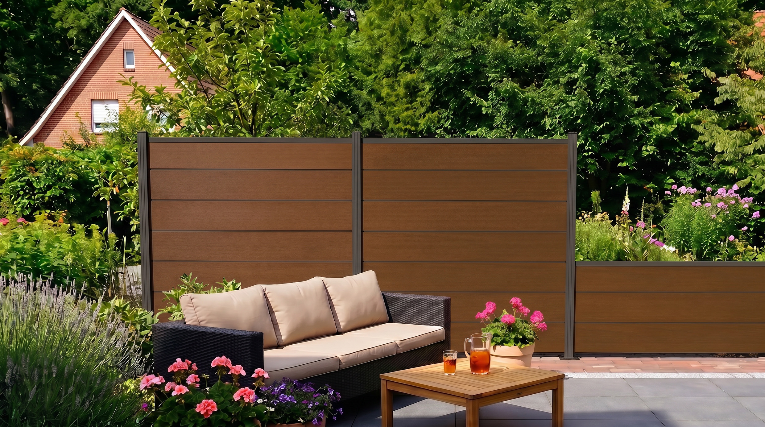 BPC Steckzaun Ameland Exclusive co-extrudiert, ca. 180x180 cm in Ipe/ Aluminium Anthrazit