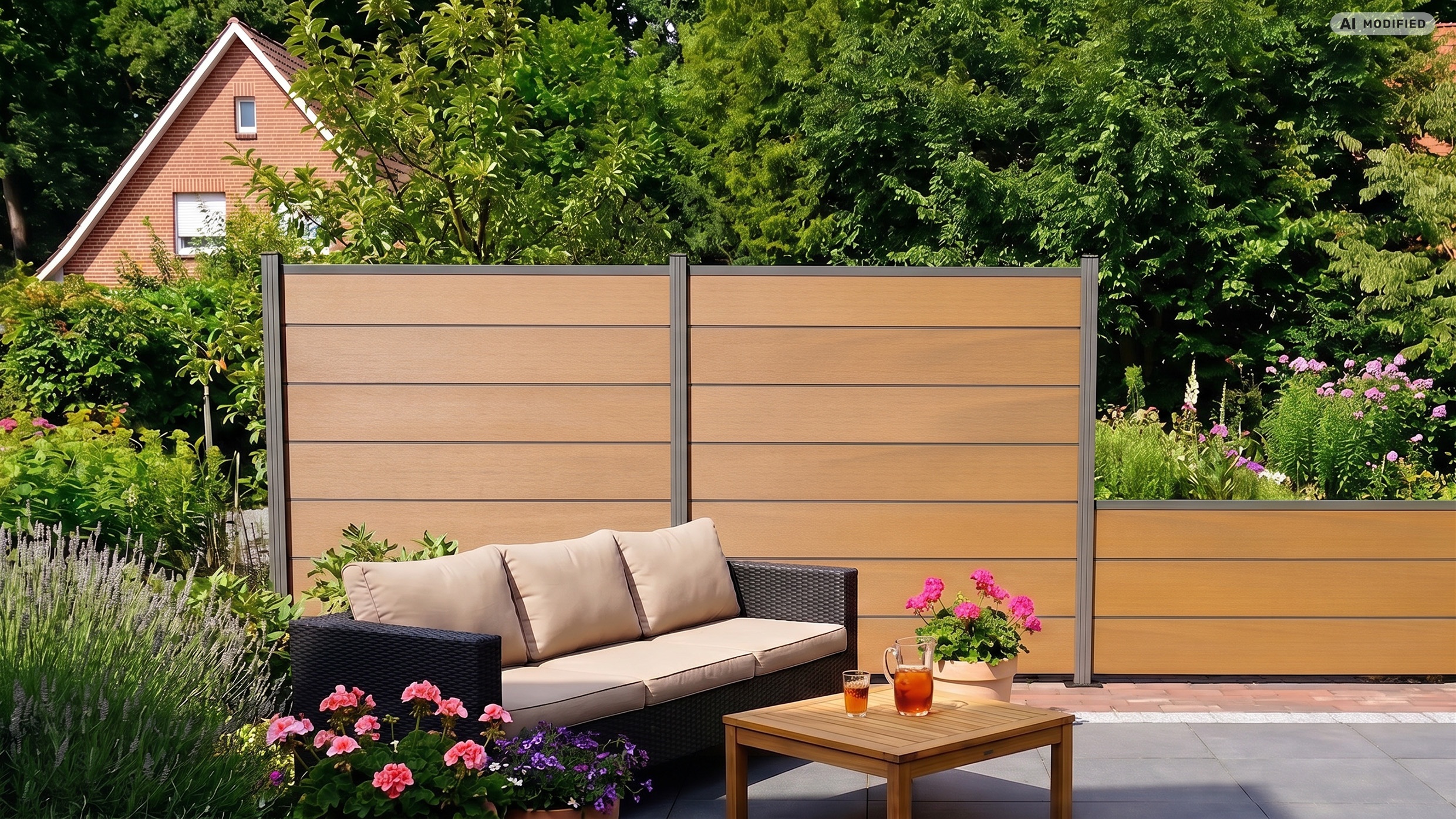 BPC Steckzaun Ameland Exclusive co-extrudiert, ca. 180x180 cm in Mahagoni/ Aluminium Anthrazit