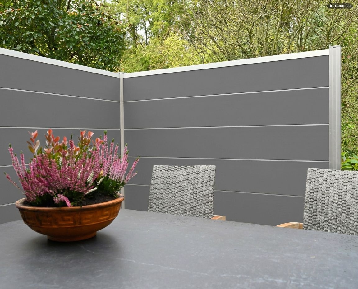 WPC Steckzaun Ameland Exclusive, ca. 180x180 cm in Schiefergrau/ Aluminium Silber