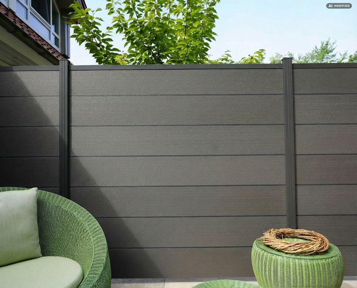 WPC Steckzaun Ameland Exclusive, ca. 180x180 cm in Anthrazit/ Aluminium Anthrazit