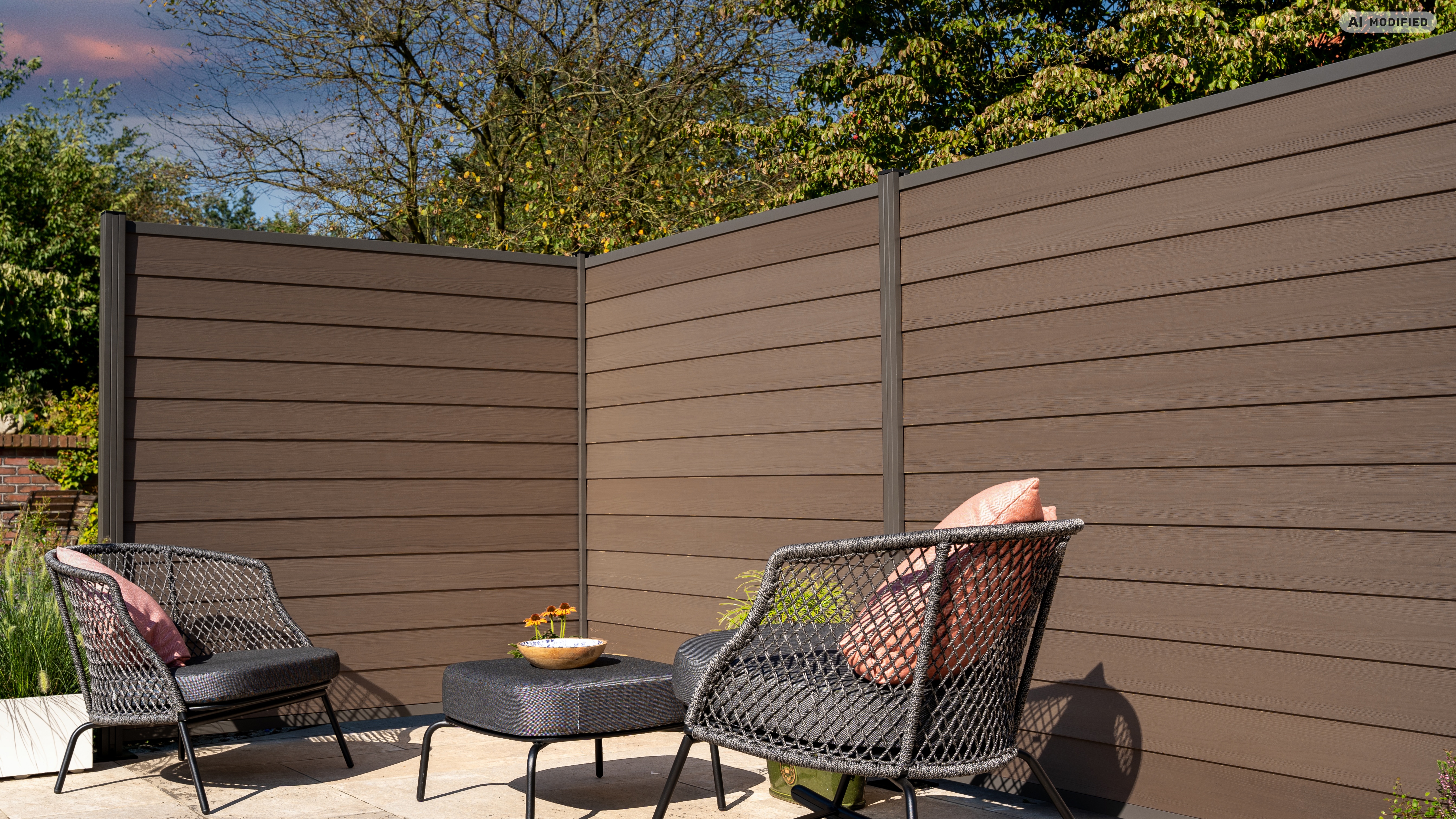 WPC Steckzaun Schwedenprofil ca. 180x180 cm in Braun Holzstruktur / Aluminium Anthrazit