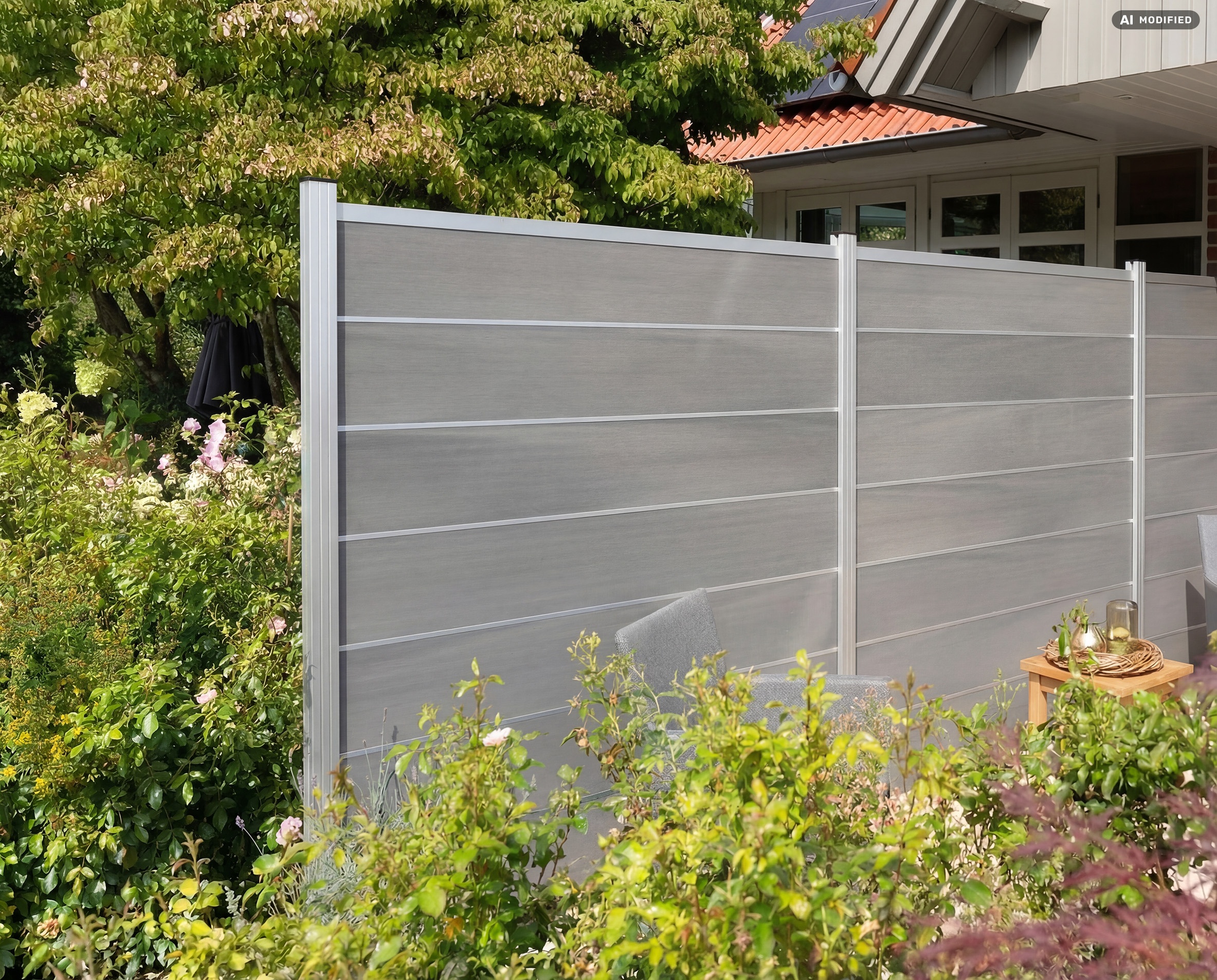 BPC Steckzaun Ameland Exclusive co-extrudiert, ca. 180x180 cm in Amethystgrau/ Aluminium Silber