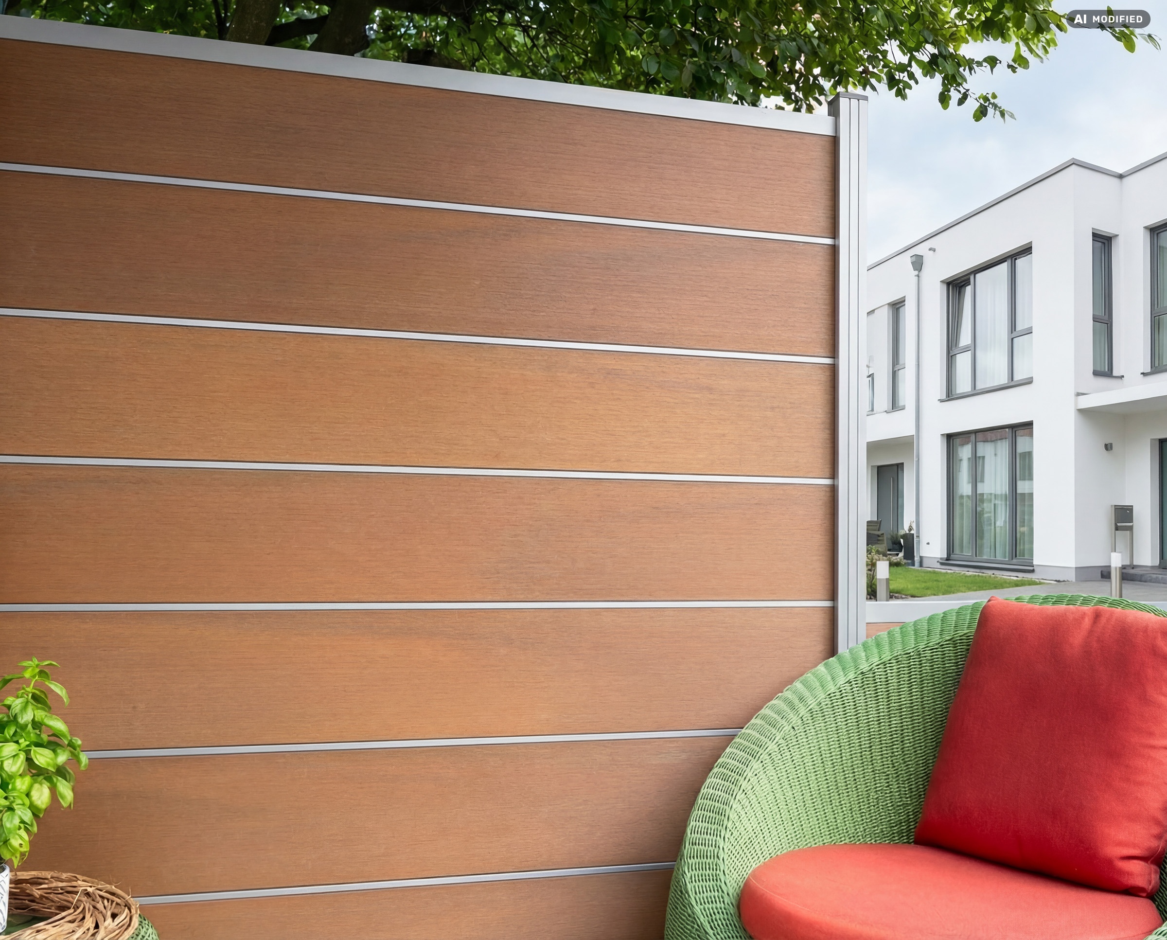 BPC Steckzaun Ameland Exclusive co-extrudiert, ca. 180x180 cm in Mahagoni/ Aluminium Silber