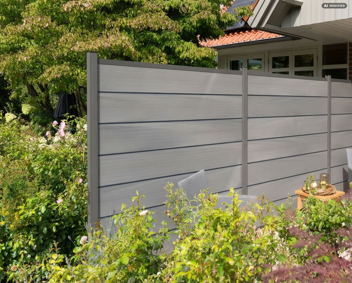 BPC Steckzaun Ameland Exclusive co-extrudiert, ca. 180x180 cm in Amethystgrau/ Aluminium Anthrazit